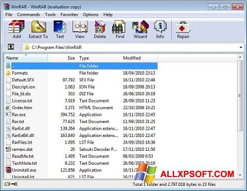 Zrzut ekranu WinRAR na Windows XP