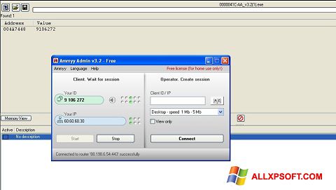 Zrzut ekranu Ammyy Admin na Windows XP