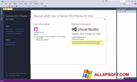 Zrzut ekranu Microsoft Visual Studio Express na Windows XP