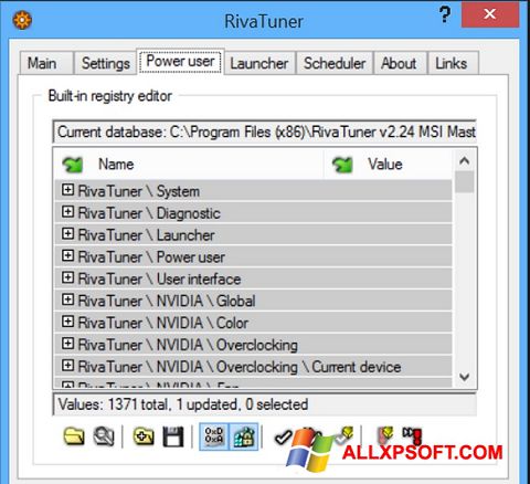 Zrzut ekranu RivaTuner na Windows XP