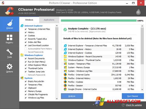 Zrzut ekranu CCleaner na Windows XP