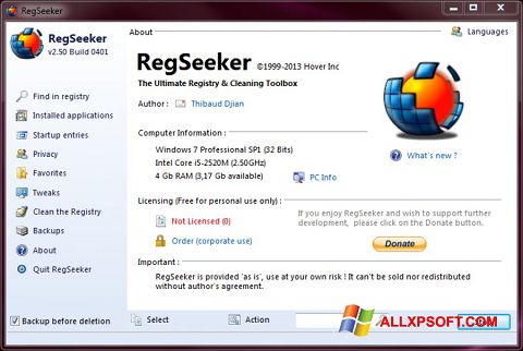 Zrzut ekranu RegSeeker na Windows XP