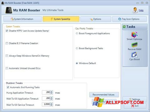 Zrzut ekranu Mz RAM Booster na Windows XP