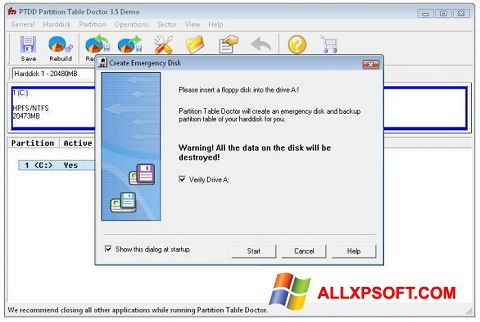 Zrzut ekranu Partition Table Doctor na Windows XP