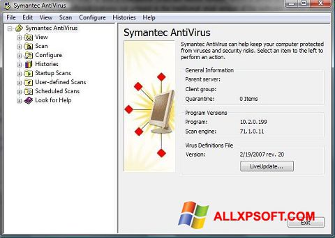 Zrzut ekranu Symantec Antivirus na Windows XP