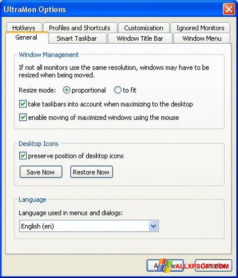 Zrzut ekranu UltraMon na Windows XP