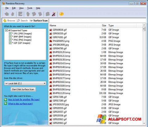 Zrzut ekranu Pandora Recovery na Windows XP