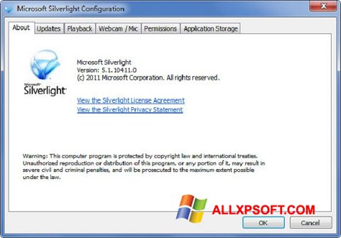 Zrzut ekranu Microsoft Silverlight na Windows XP
