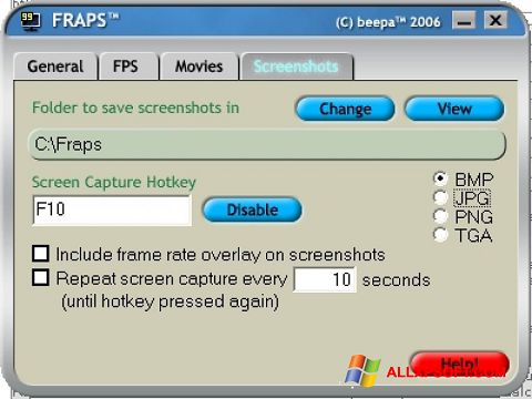 Zrzut ekranu Fraps na Windows XP