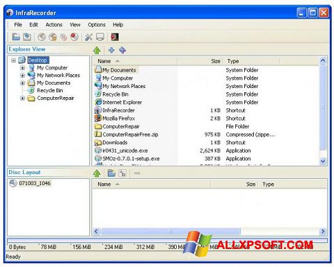 Zrzut ekranu InfraRecorder na Windows XP