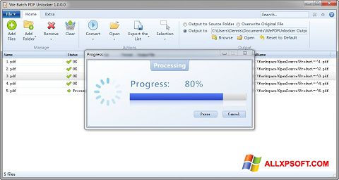 Zrzut ekranu PDF Unlocker na Windows XP