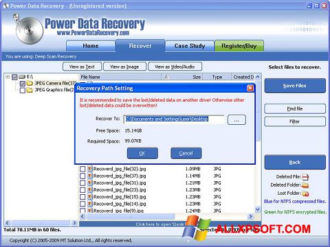 Zrzut ekranu Wondershare Data Recovery na Windows XP
