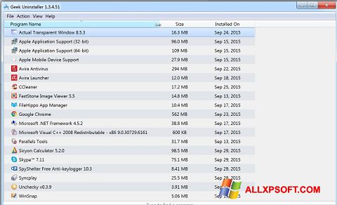 Zrzut ekranu Geek Uninstaller na Windows XP