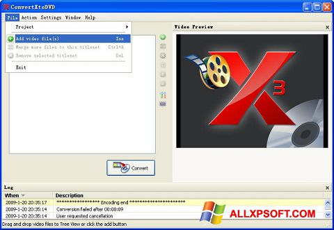 Zrzut ekranu ConvertXToDVD na Windows XP