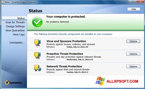 Zrzut ekranu Symantec Endpoint Protection na Windows XP