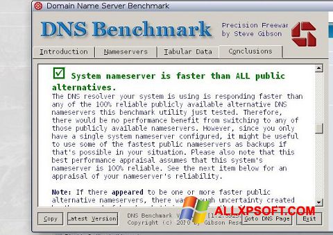 Zrzut ekranu DNS Benchmark na Windows XP
