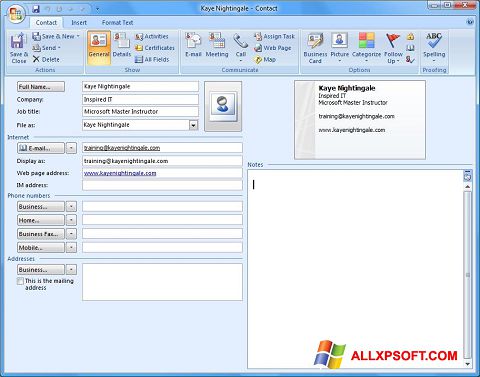 Zrzut ekranu Microsoft Outlook na Windows XP