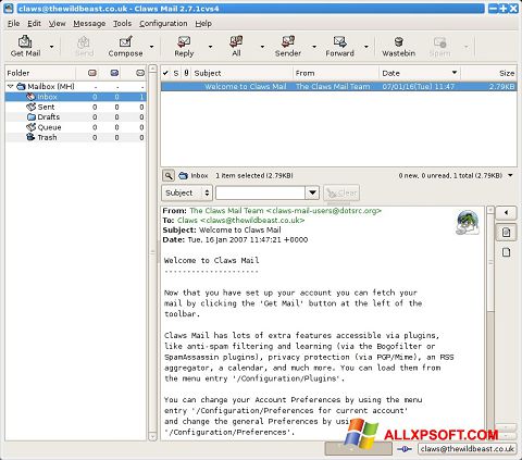 Zrzut ekranu Claws Mail na Windows XP