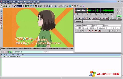 Zrzut ekranu Aegisub na Windows XP