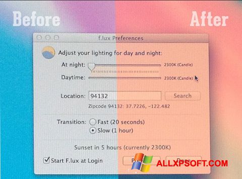 Zrzut ekranu F.lux na Windows XP