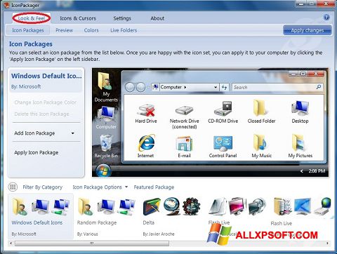 Zrzut ekranu IconPackager na Windows XP