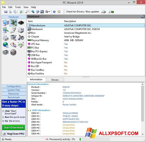 Zrzut ekranu PC Wizard na Windows XP