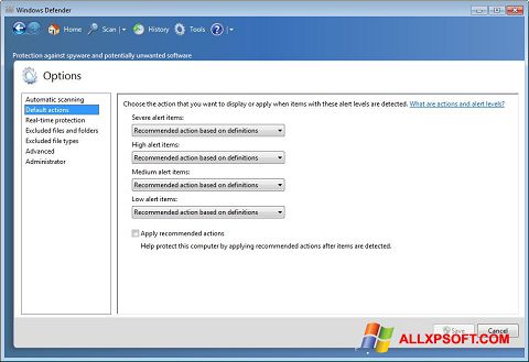Zrzut ekranu Windows Defender na Windows XP
