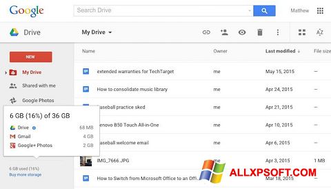 Zrzut ekranu Google Drive na Windows XP