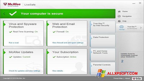 Zrzut ekranu McAfee LiveSafe na Windows XP