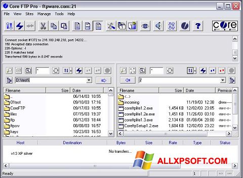 Zrzut ekranu Core FTP na Windows XP