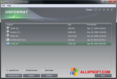 Zrzut ekranu UNFORMAT na Windows XP