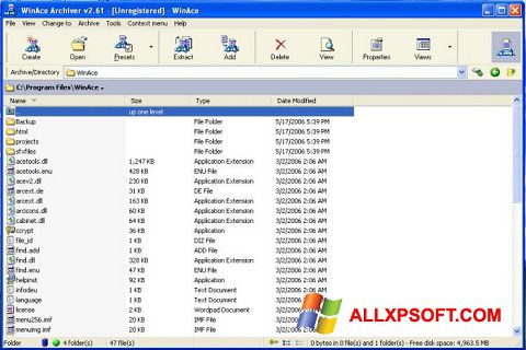 Zrzut ekranu WinAce na Windows XP