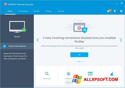 Zrzut ekranu McAfee Internet Security na Windows XP