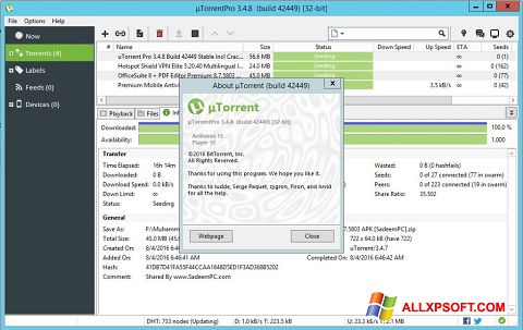 Zrzut ekranu uTorrent Pro na Windows XP