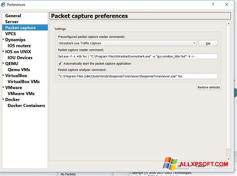 Zrzut ekranu Wireshark na Windows XP