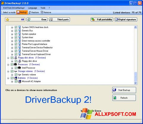 Zrzut ekranu Driver Backup na Windows XP