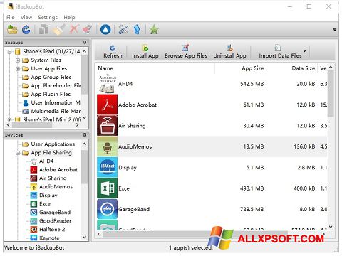 Zrzut ekranu iBackupBot na Windows XP