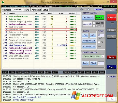Zrzut ekranu Victoria na Windows XP