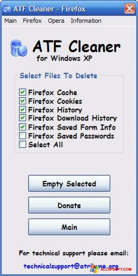 Zrzut ekranu ATF Cleaner na Windows XP