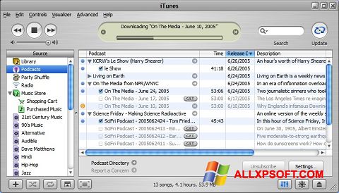Zrzut ekranu iTunes na Windows XP