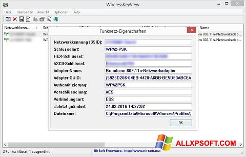 Zrzut ekranu WirelessKeyView na Windows XP