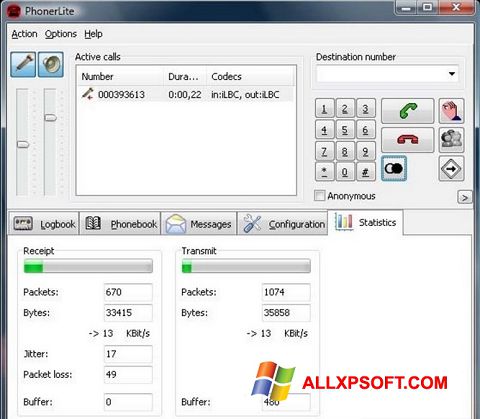 Zrzut ekranu PhonerLite na Windows XP