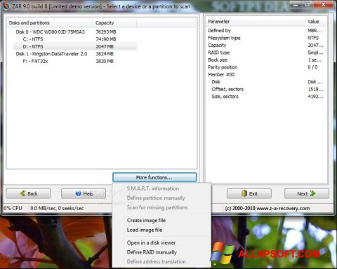 Zrzut ekranu Zero Assumption Recovery na Windows XP