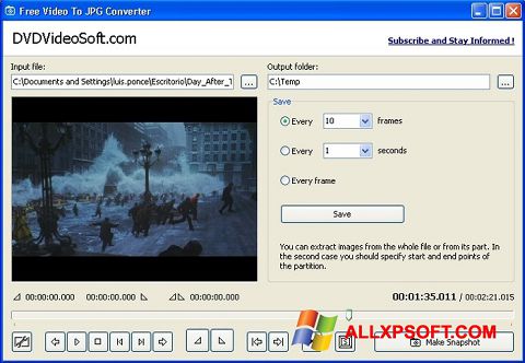 Zrzut ekranu Free Video to JPG Converter na Windows XP