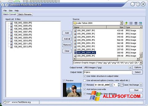 Zrzut ekranu FastStone Photo Resizer na Windows XP