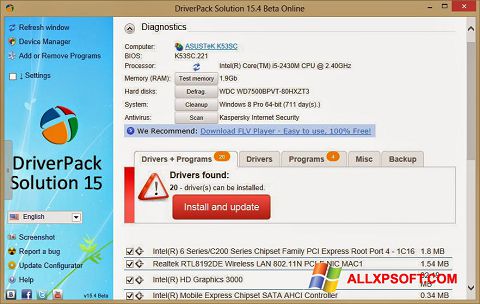Zrzut ekranu DriverPack Solution Online na Windows XP