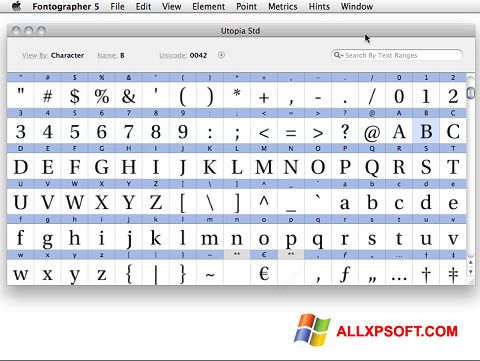 Zrzut ekranu Fontographer na Windows XP