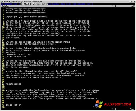 Zrzut ekranu Vim na Windows XP