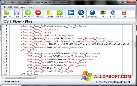 Zrzut ekranu XML Viewer na Windows XP