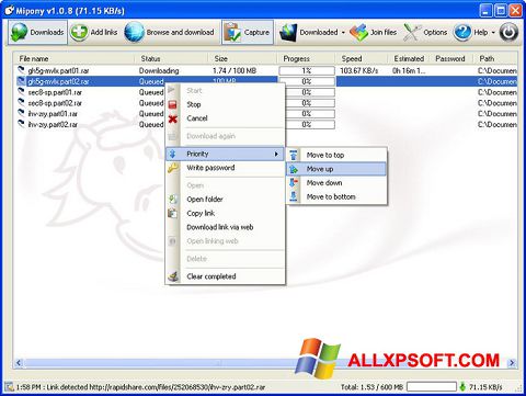 Zrzut ekranu Mipony na Windows XP